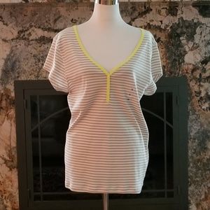 Tan/white striped shirt long torso